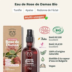 Les labels de l'eau florale Rose de Damas | Bionoble