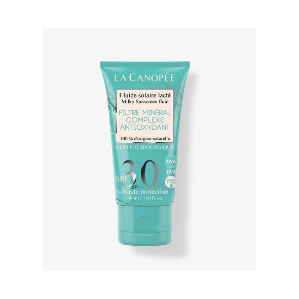 Fluide Solaire Lacté SPF30 La Canopée protection minérale naturelle visage et corps